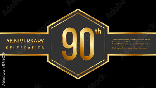 90 year anniversary template design with golden text. Vector Template Illustration