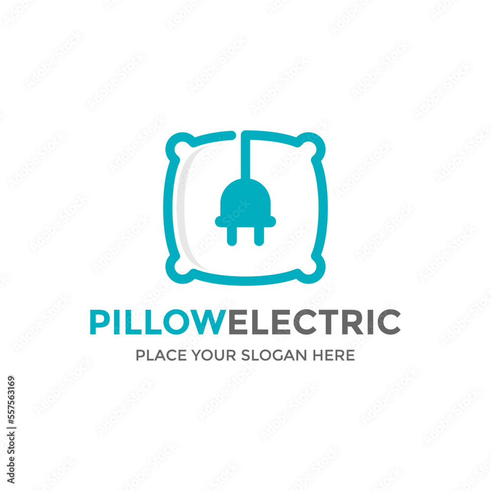Pillow electric vector logo template. This design use pillow and plug symbol. Suitable for healthcare, business, web, art, furniture, fashion, and interior