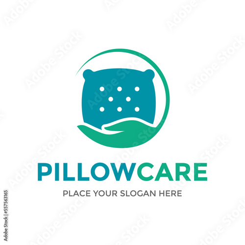 Pillow care vector logo template. This design use pillow and hand symbol. Suitable for healthcare, business, web, art, furniture, fashion, and interior