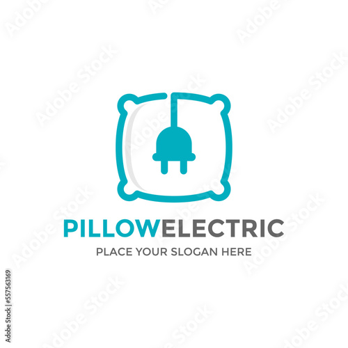 Pillow electric vector logo template. This design use pillow and plug symbol. Suitable for healthcare, business, web, art, furniture, fashion, and interior