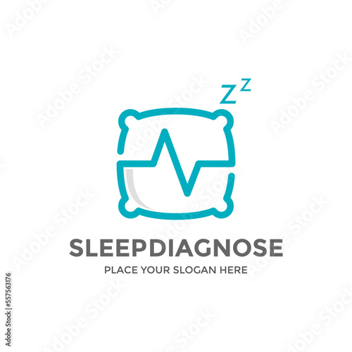 Sleep diagnose vector logo design. This design use pillow and heartbeat symbol. Suitable for health, business, web, safety, interior.