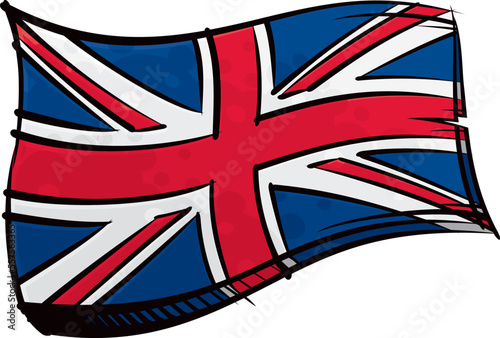 Painted United Kingdom flag waving in wind