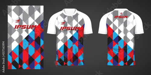 blue red black white shirt sports jersey template for team uniforms and Soccer