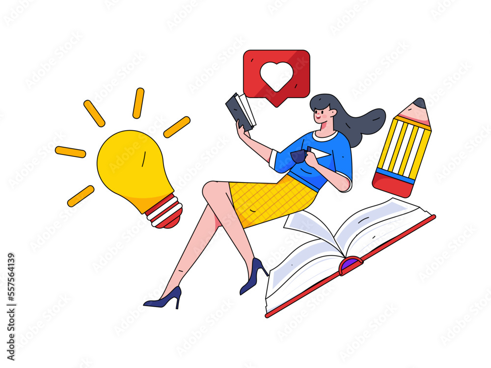 Fototapeta premium Education study vector flat character illustration 