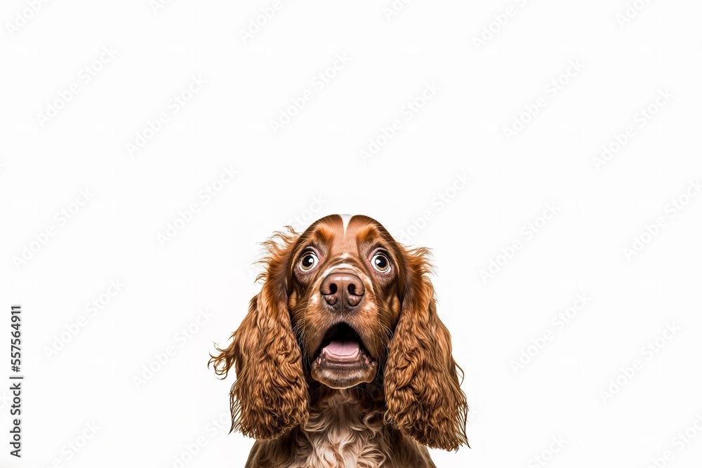 Crazy And Funny Cocker Spaniel Isolated On Bottom Center Of White Background Copyscape Generative AI