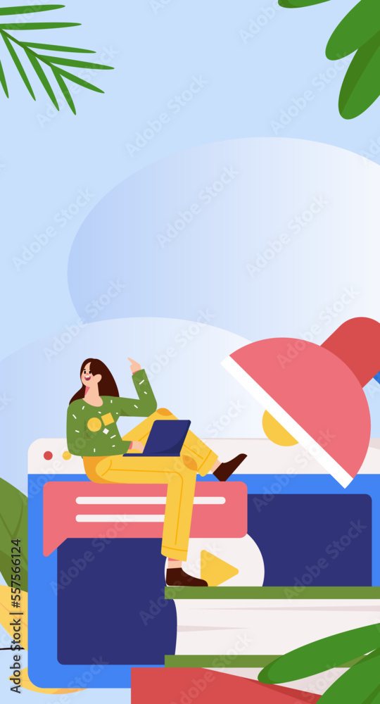 Reading characters flat vector illustration
