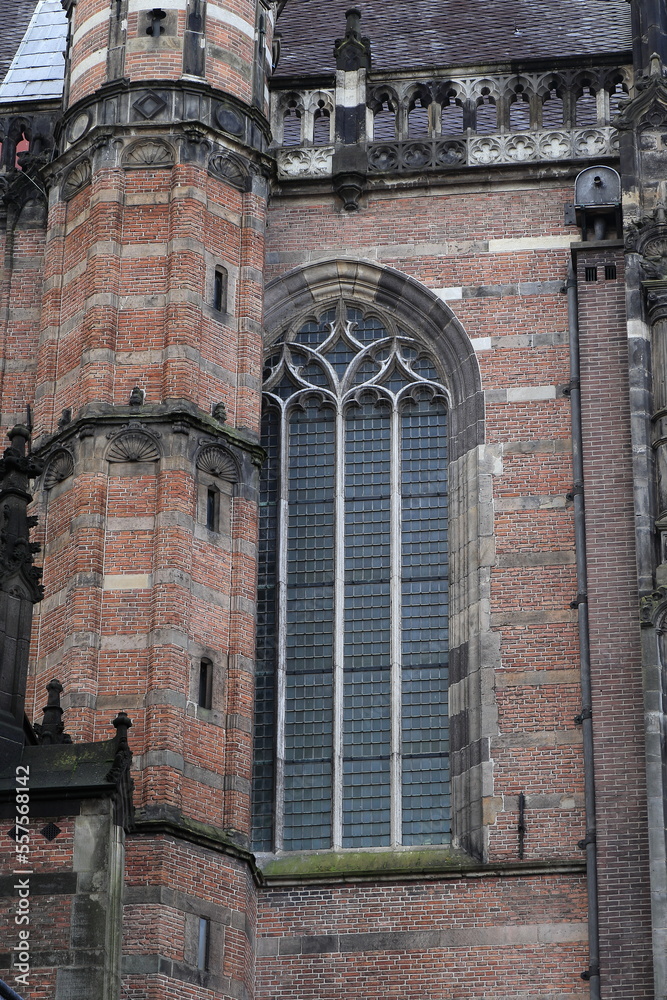 Amsterdam Nieuwe Kerk Church Exterior Close Up with Brickwork and Window, Netherlands