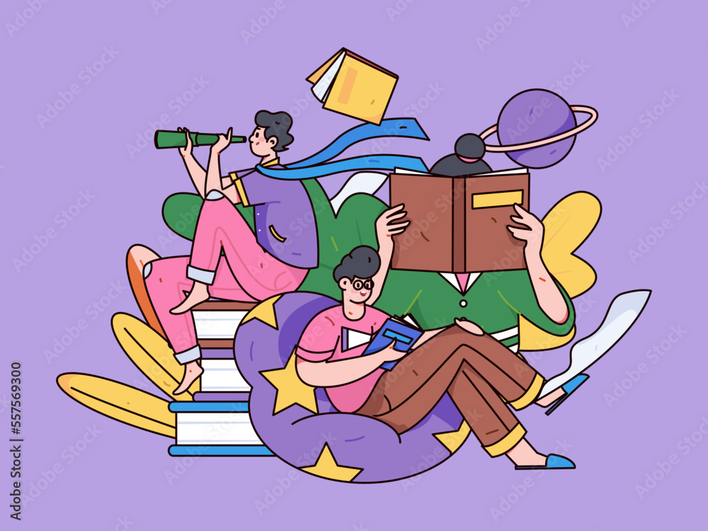 Reading characters flat vector illustration
Reading characters flat vector illustration