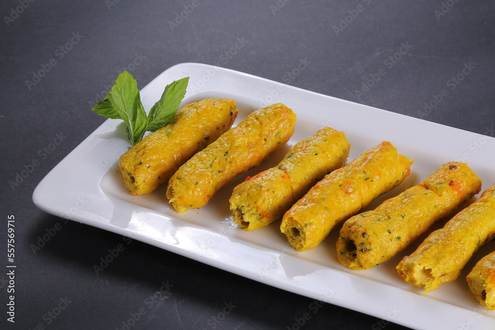 Chicken kebab North Indian food Black background Chicken kebab North Indian food Black background