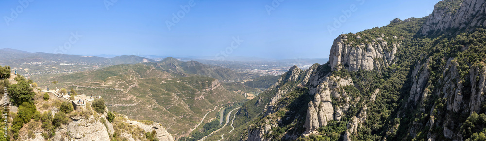 A panoramic view of the mountains and El Llobregat River valley from Abbey of Montserrat
