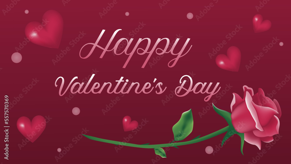 Postcard for Valentine's Day. Rose flower and hearts. Happy Valentine's day. Great for postcards, social networks, website, prints.