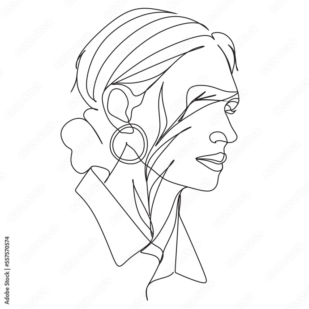 Woman face with flowers. Abstract face with flowers by one line drawing. Portrait minimalistic style. Botanical print. Nature symbol of cosmetics Woman face with flowers. Abstract face with flowers by one line drawing. Portrait minimalistic style. Botanical print. Nature symbol of cosmetics