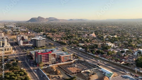 Gaborone Botswana aerial view of the city's central business district at sunset photo