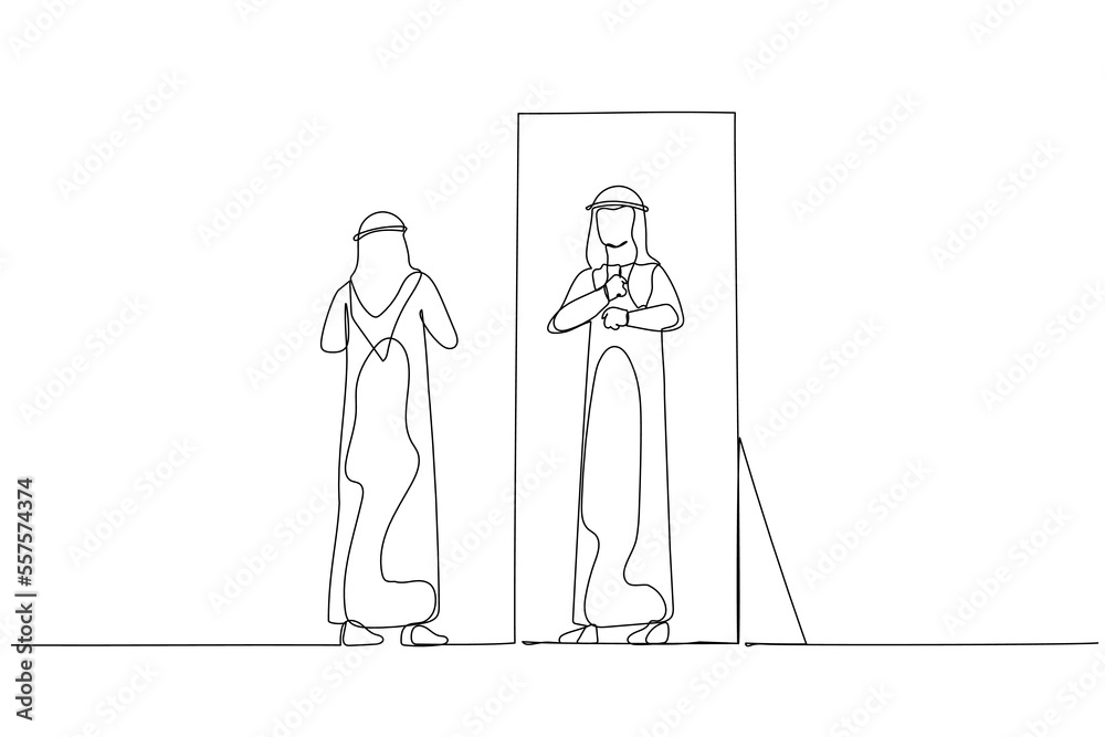 Cartoon of arab man getting ready to work. Single continuous line art style