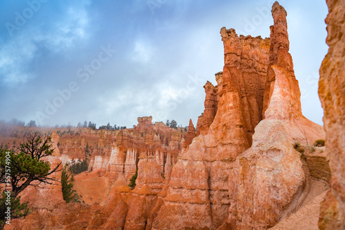 rainy clouds over bryce canyon and sandstone hoodoos
