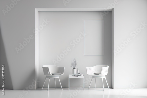 a white backdrop with white seats. installation art minimalistic idea. a mockup. Generative AI