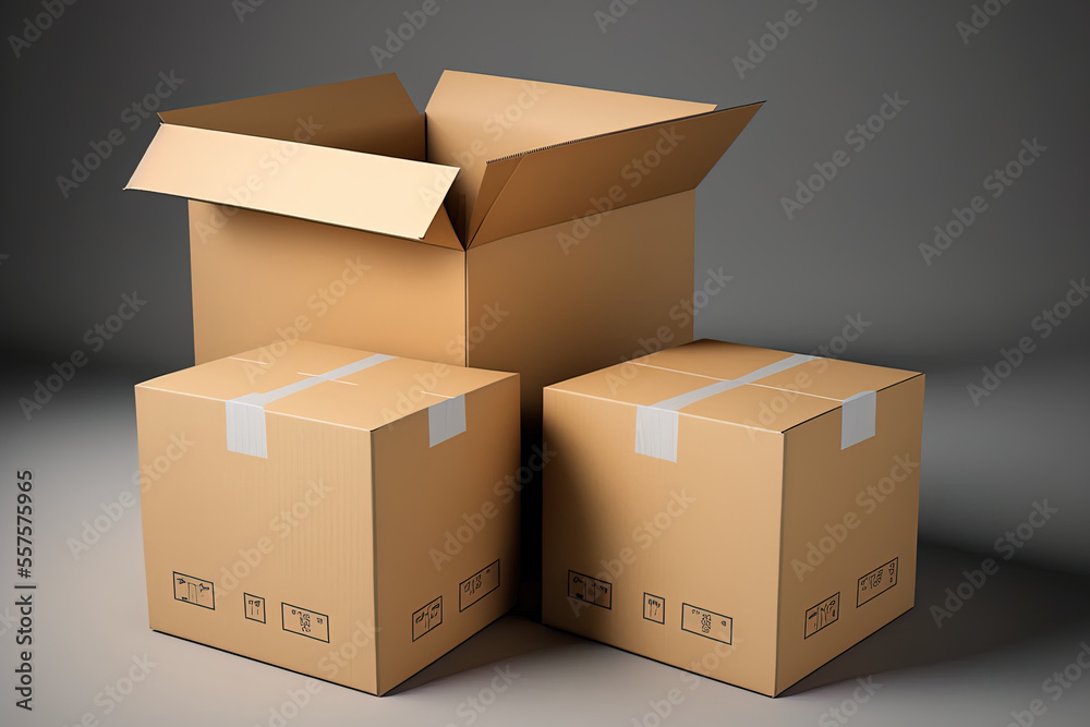 Fototapeta premium moving with cardboard boxes. Generative AI