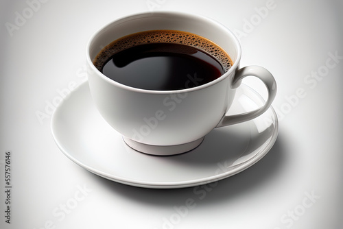 Black coffee in a white cup, isolated on a white backdrop with a clipping path. Generative AI