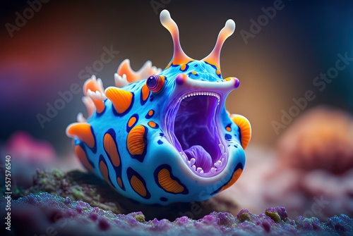 funny illustration of sea creature Nudibranchs, commonly known as sea slug, it is freak out and screaming , funny, fun,