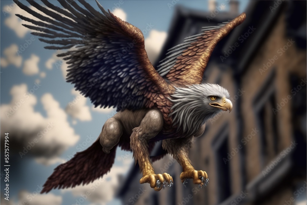 Griffin or griffon, mythology, half eagle half lion, created with ...