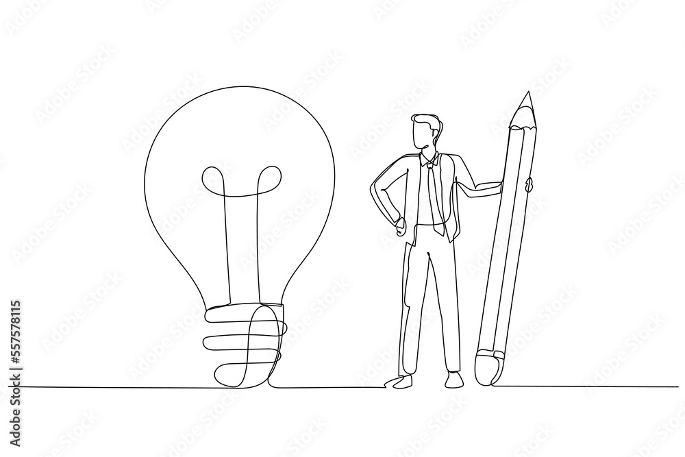Φωτογραφία Drawing of businessman use pencil to connect the dots and create the idea bulb concept of business understanding