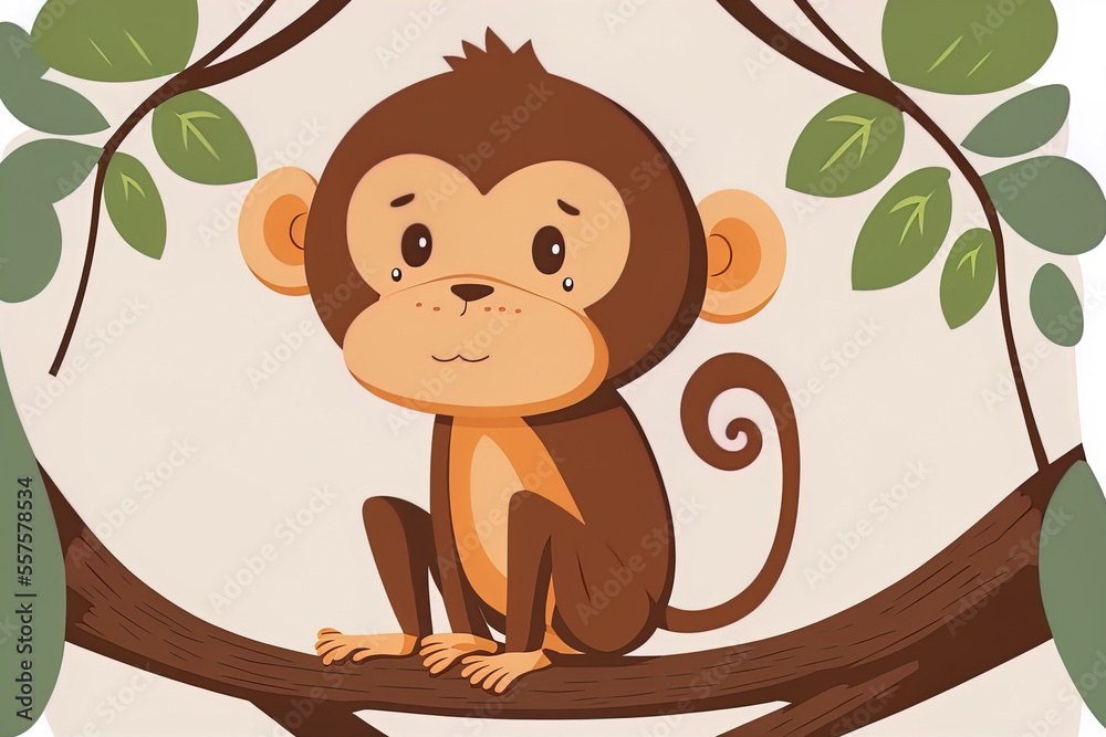Naklejka premium A cute monkey is shown in flat style. Generative AI