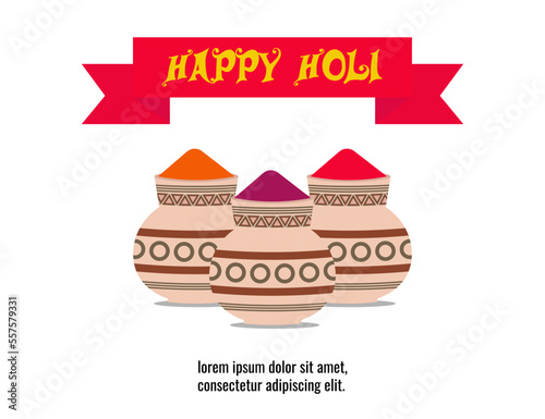 Happy Holi. Happy Indian Hindu festival of colors Holi. background with colorful red  purple  orange powder. vector banner  poster  creative  flyer