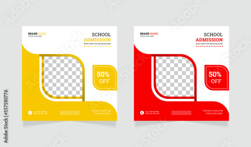 School admission square banner or social media post design template 
