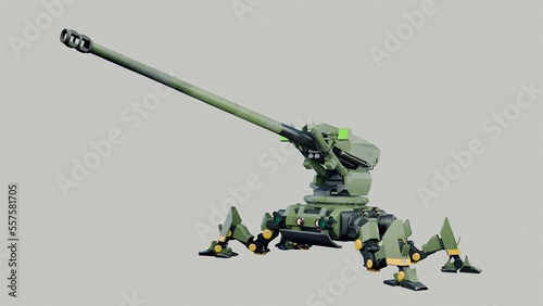 Artillery robot .artillery robot automatic security.  3D artwork.3D rendering.3D illustration