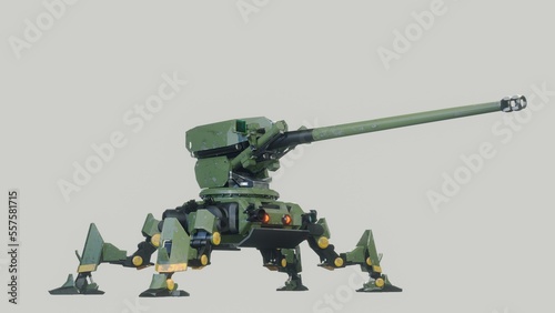Artillery robot .artillery robot automatic security.  3D artwork.3D rendering.3D illustration