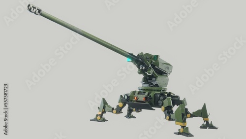Artillery robot .artillery robot automatic security.  3D artwork.3D rendering.3D illustration