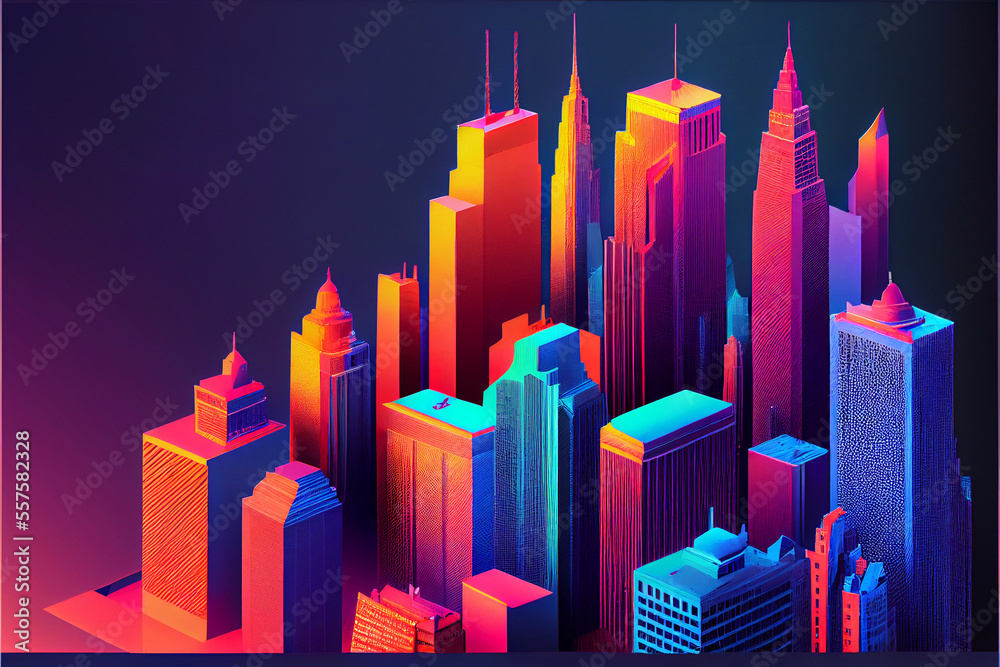 City illustration in abstract pastel colors