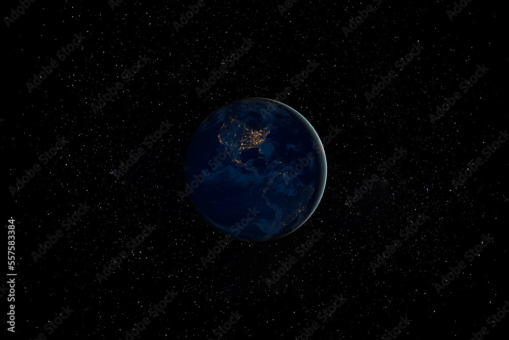 Planet Earth at dark night with City lights in Space surrounded by Stars. This image elements furnished by NASA.