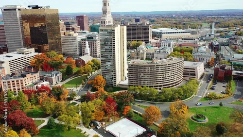Aerial view of Hartford, Connecticut, United States city center 4K