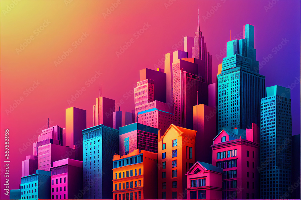 City illustration in abstract pastel colors