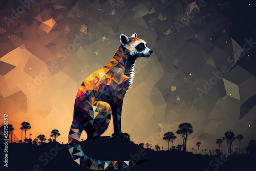 Lemur abstract polygonal tirangle against a backdrop of wide space. Hipster creature. Generative AI photo