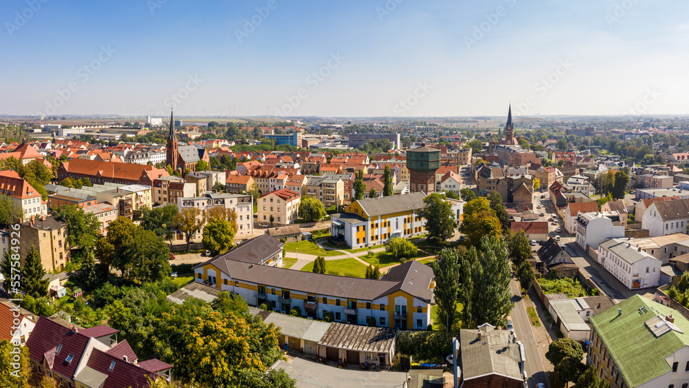 The city of Staßfurt near Magdeburg in the Harz Region from above ( Saxony-Anhalt / Germany )