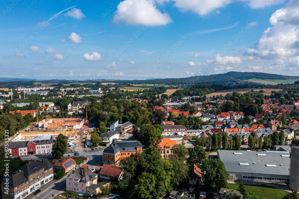 The city of Neugersdorf near Ebersbach from above ( Saxon Switzerland-Osterzgebirge region, Saxony / Germany )