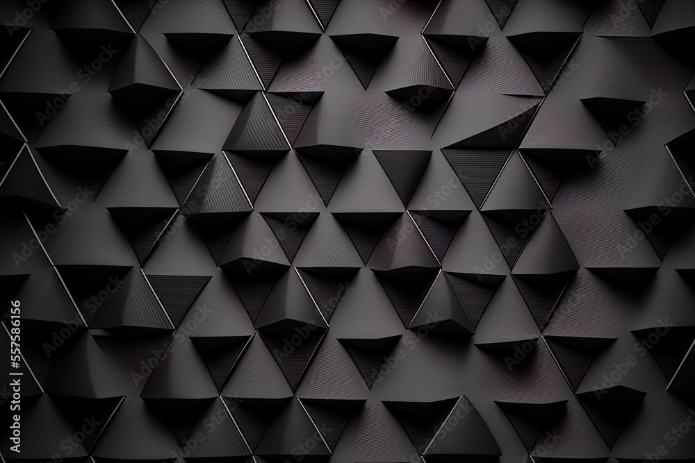 Obraz premium a black, geometrical backdrop. Triangles appear on an abstract backdrop. Generative AI