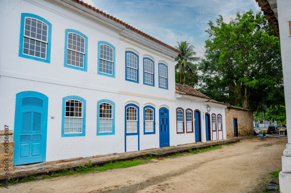 Paraty, Rio de Janeiro, Brazil - December 28, 2022 - architecture and ancient streets in the city of Paraty - Rio de Janeiro - Brazil. Paraty, Rio de Janeiro, Brazil - December 28, 2022 - architecture and ancient streets in the city of Paraty - Rio de Janeiro - Brazil.
