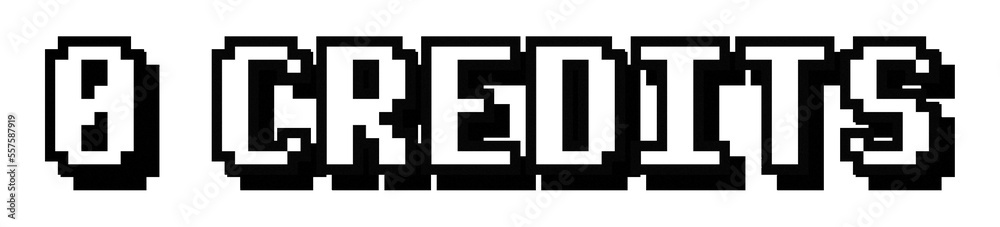 Isolated cute 8-bit style message from a (fake) retro videogame: zero credits. White text with a black shadow.
Isolated cute 8-bit style message from a (fake) retro videogame: zero credits. White text with a black shadow.