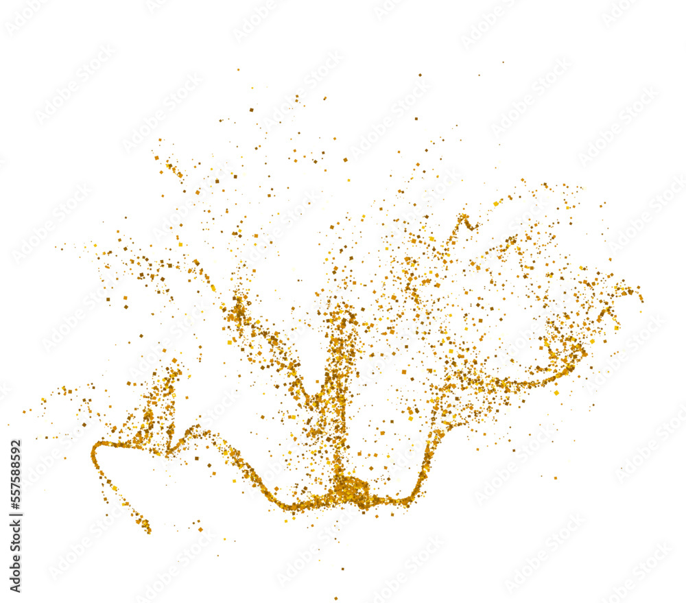 Sparkling glitter border isolated on white background, golden dust. Golden rectangle of glitter confetti. Great for wedding invitations, party posters, christmas, new year and birthday cards.