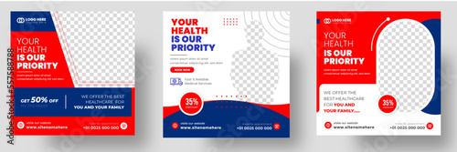 Medical Social Media Post Template, Healthcare Social Media Banner Template, Medical and healthcare social media post template. health doctor social media post banner. Medical Health banner.