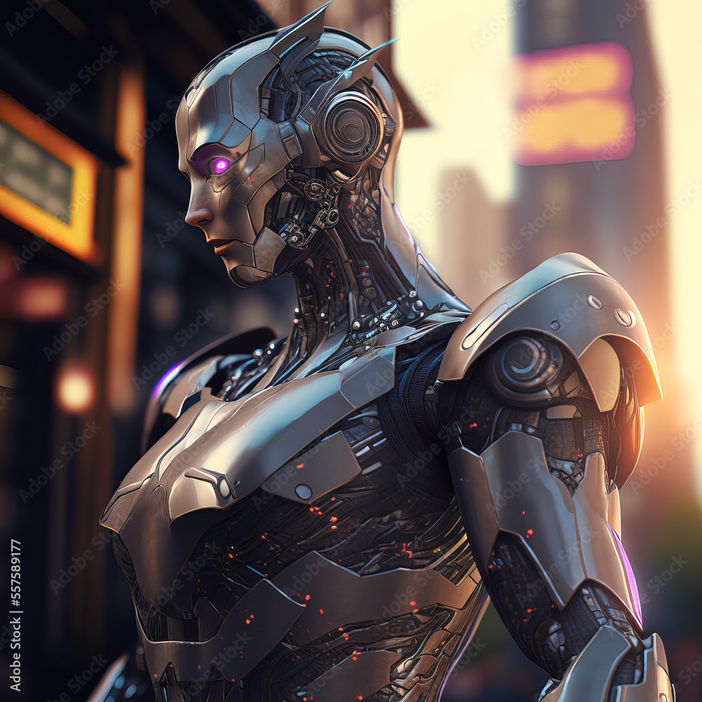 Beauty robot woman Art. Illustration futuristic ia girl cyborg ...