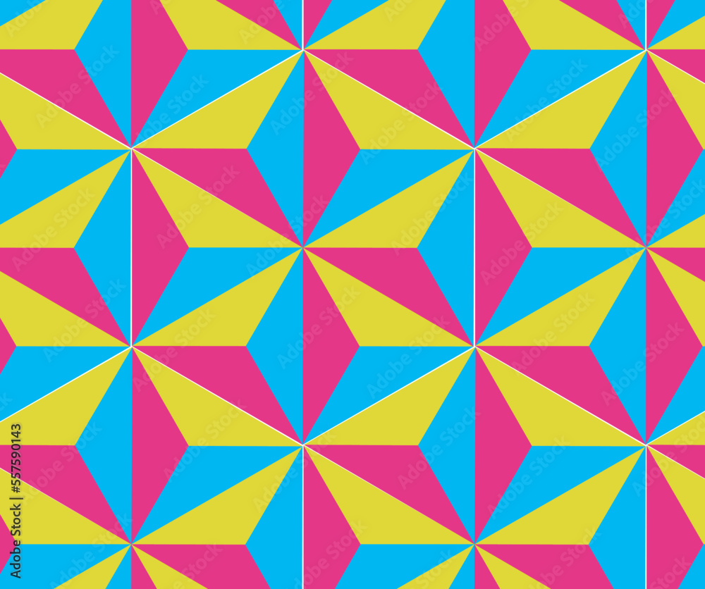 seamless pattern with colorful triangles, triangle pattern background design, 3d rendering shape with yellow, indigo, pink color.