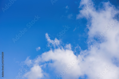 Beautiful blue crystal sky with white clouds that look like silk., perfect for background, Volos, Greece.