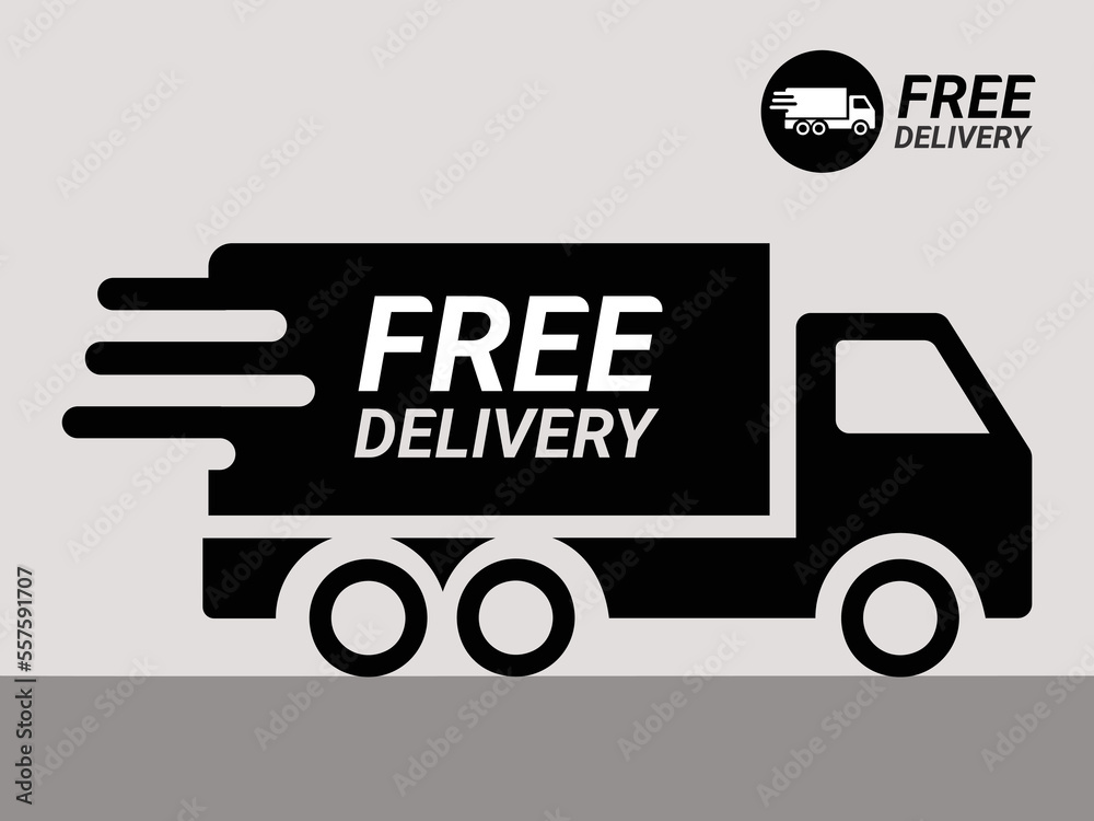 Free delivery icon, vector icon of a cargo truck. Free delivery logo. Free delivery icon, vector icon of a cargo truck. Free delivery logo.