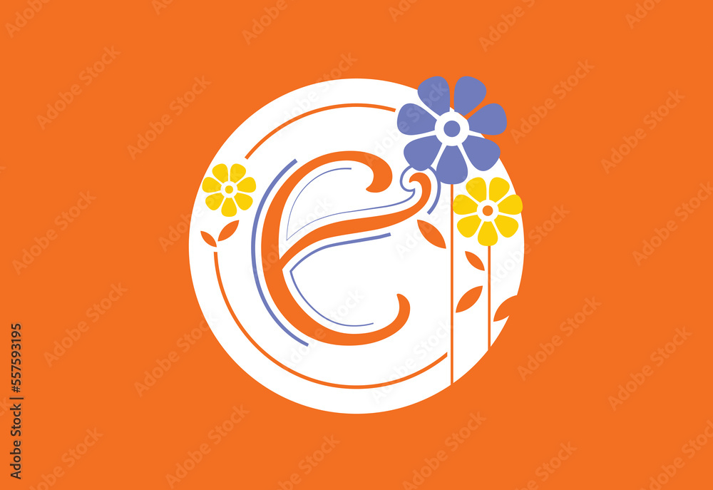 Obraz premium Floral monogram letter E. Initial alphabet with botanical elements. Floral alphabet vector design