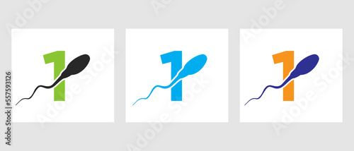 Letter 1 Sperm Cell Logo Template. Sperm Bank Medical Symbol