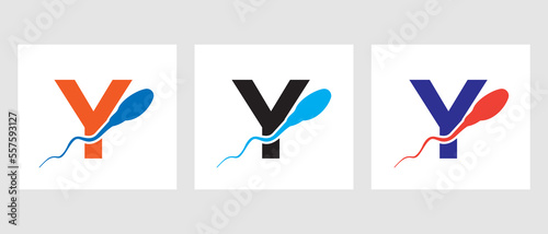 Letter Y Sperm Cell Logo Template. Sperm Bank Medical Symbol